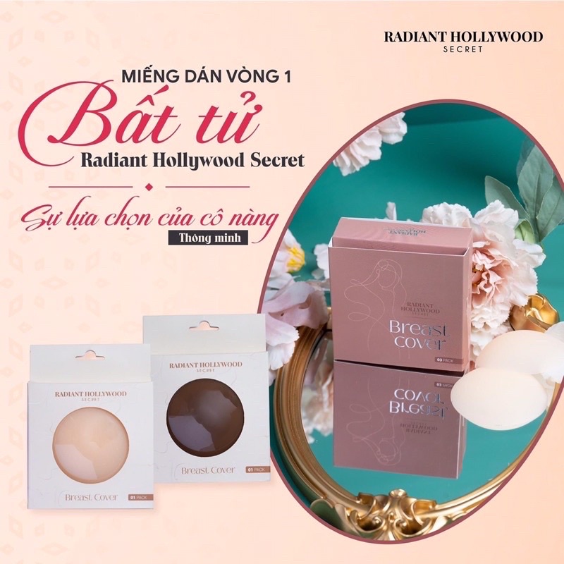 Miếng dán ngực Breast Cover Radiant Hollywood Secret chính hãng, Dán ti Breast Cover full hộp 3 miếng