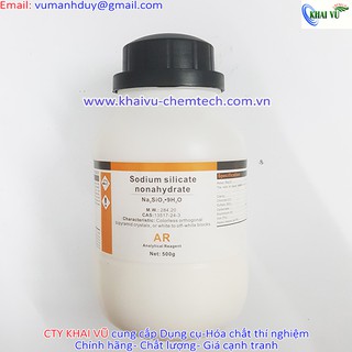 Hóa chất Sodium silicate natri silicat, Thủy tinh lỏng Na2SiO3.9H2O chai 500g thí nghiệm