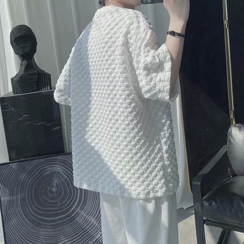 [M-3XL] 2023 Mới tại chỗ Hàn Quốc Casual Bai Suit Man T-Shirt Áo sơ mi trắng thời trang cổ hình trụ lỏng lẻo và thoải mái