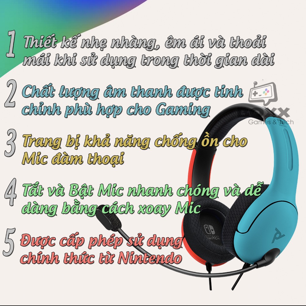 Tai nghe chơi game cho Nintendo Switch, PC, Laptop, Điện Thoại PDP Gaming LVL40