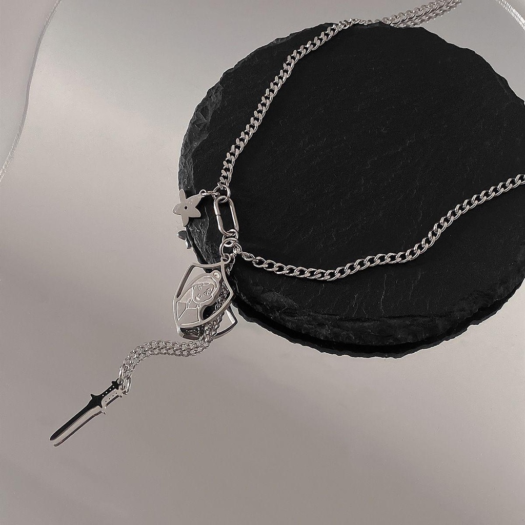 AROMA Vòng cổ Bằng Thép Titan Mặt Hình Ngôi Sao Chân Dung Phong Cách Hàn Quốc Retro