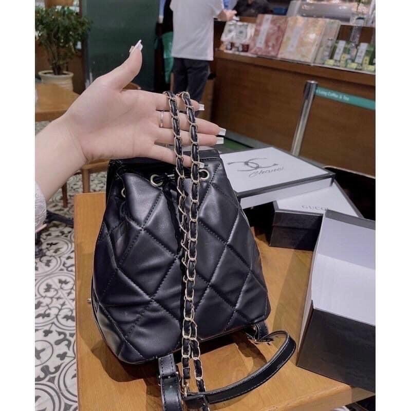 Balo thời trang rút dây màu đen da mềm sịn sò