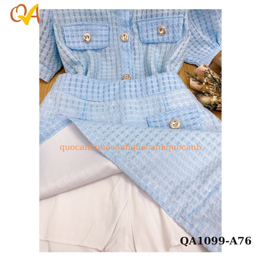 Set Váy nữ Quocanh dạo phố, công sở, chân váy phối với áo sơ mi có túi kiểu, Set đồ nữ xinh xắn