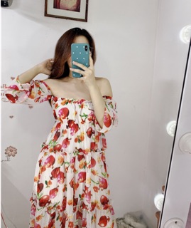Đầm hoa maxi bẹt vai