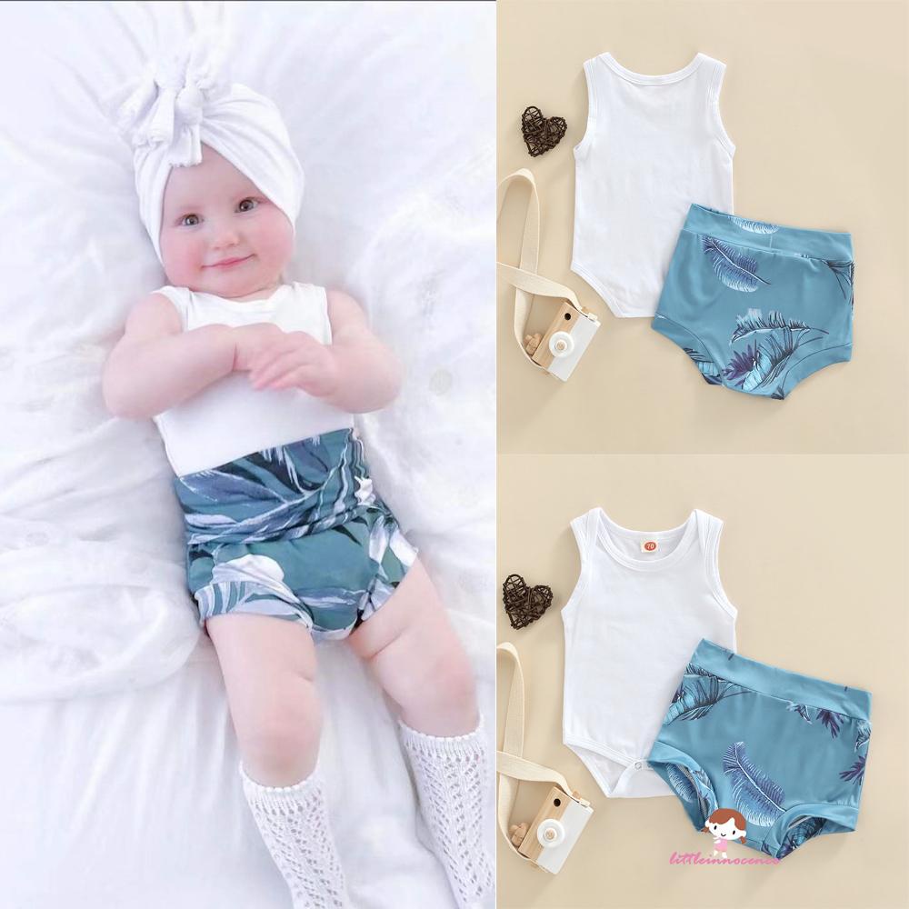 Bộ Áo Liền Quần Không Tay Cổ Tròn Màu Trơn In Hình Lông Vũ Dành Cho Bé Gái Sơ Sinh 7 Tuổi