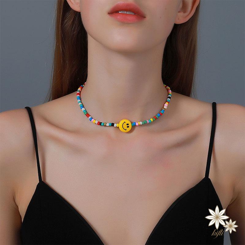 🌸Vòng Cổ Đính Hình Mặt Cười Và Hạt Đủ Màu Năng Động