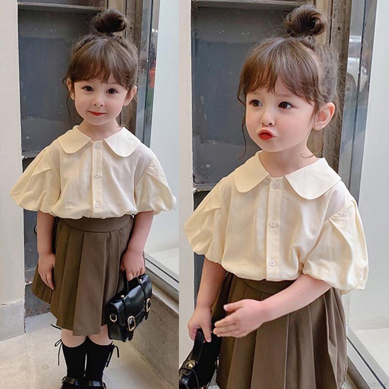 Áo Sơ Mi Tay Phồng Ngắn Cổ Bẻ Dễ Thương Dành Cho Bé Gái