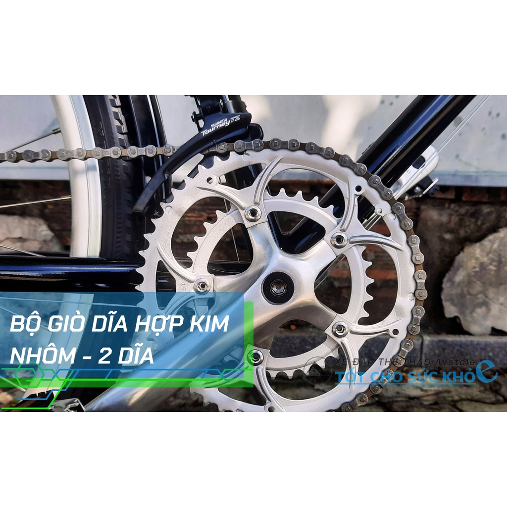 Xe đạp touring ALCOTT ATX-03, Khung sườn hợp kim thép cao cấp, Bộ truyền động Shimano Tourney 14 tốc độ, Màu đen