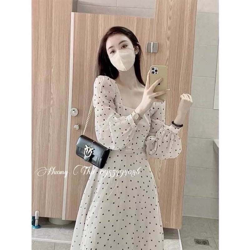 ⚡️KB PhuongLinh⚡️ VÁY CHẤM BI CỔ VUÔNG DÀI TAY