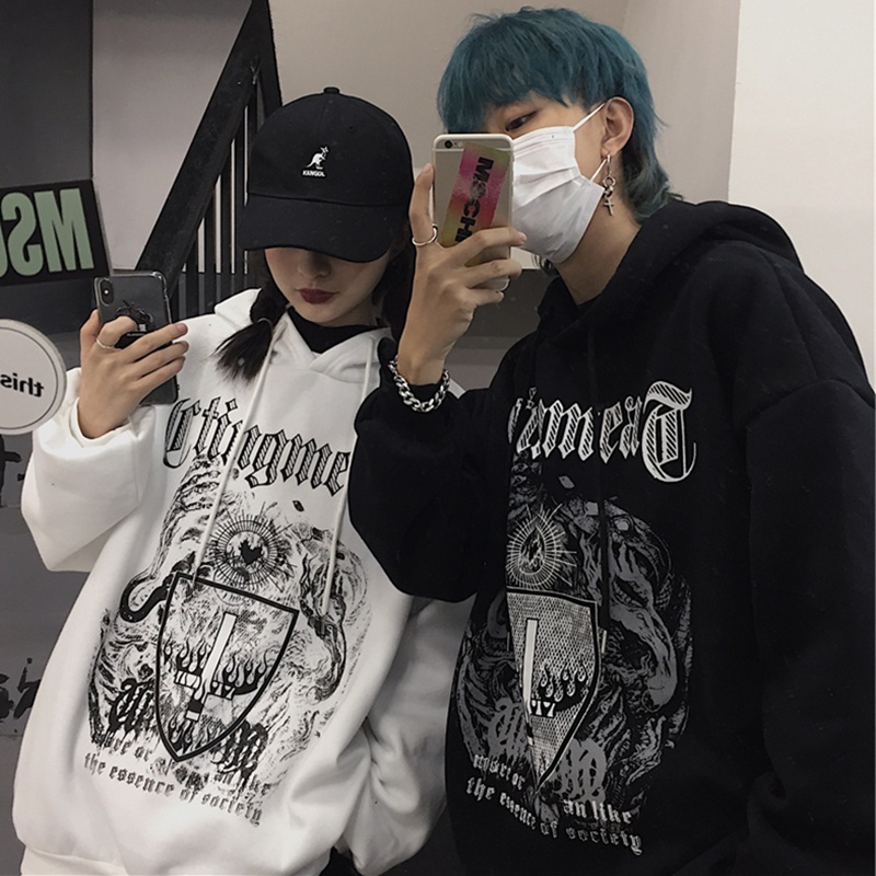 Áo hoodie tay dài in họa tiết graffiti phong cách Hàn Quốc thời trang cho nam size M-3XL