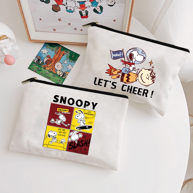 Túi Đựng Bút Bằng Vải canvas In Họa Tiết snoopy Dễ Thương Tiện Dụng Dành Cho Học Sinh