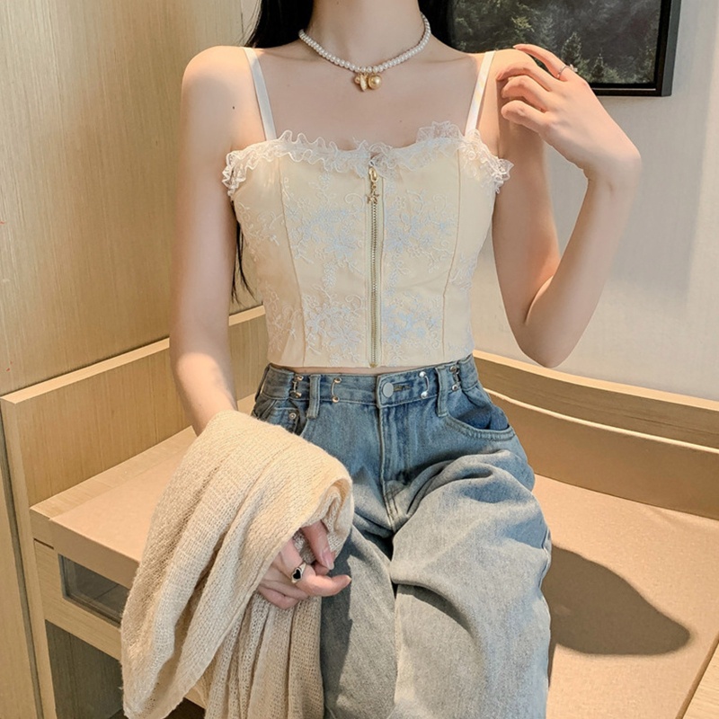 Áo Crop Top Không Tay Có Khóa Kéo Phía Trước Thời Trang Mùa Hè Cho Nữ