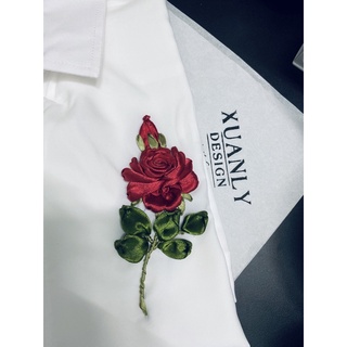 Sơ mi thêu hoa hồng đơn