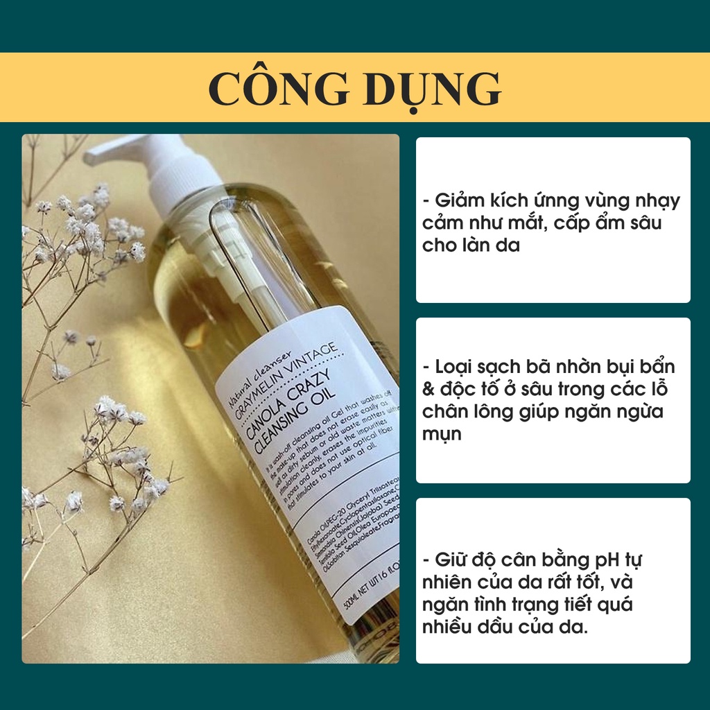 Dầu tẩy trang hoa cải Graymelin Vintage Canola Crazy Cleansing Oil Hàn Quốc