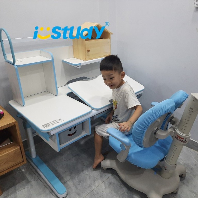 i-STUDY - Bộ bàn và ghế học sinh thông minh chống gù chống cận chính hãng i-STUDY V105/C10, Tặng: Áo ghế, bộ xếp hình