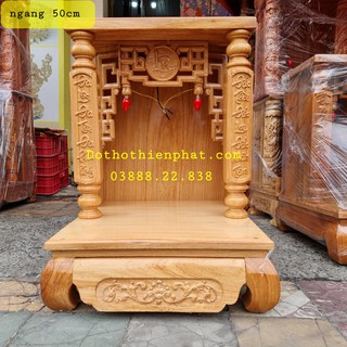 Bàn thờ thần tài ông địa gỗ gõ đỏ ngang 50 cm cột vuông mẫu mới raart đẹp