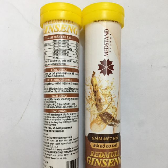 Viên sủi hồng sâm Redmull Ginseng, bồi bổ cơ thể, giảm mệt mỏi, tub 20 viên