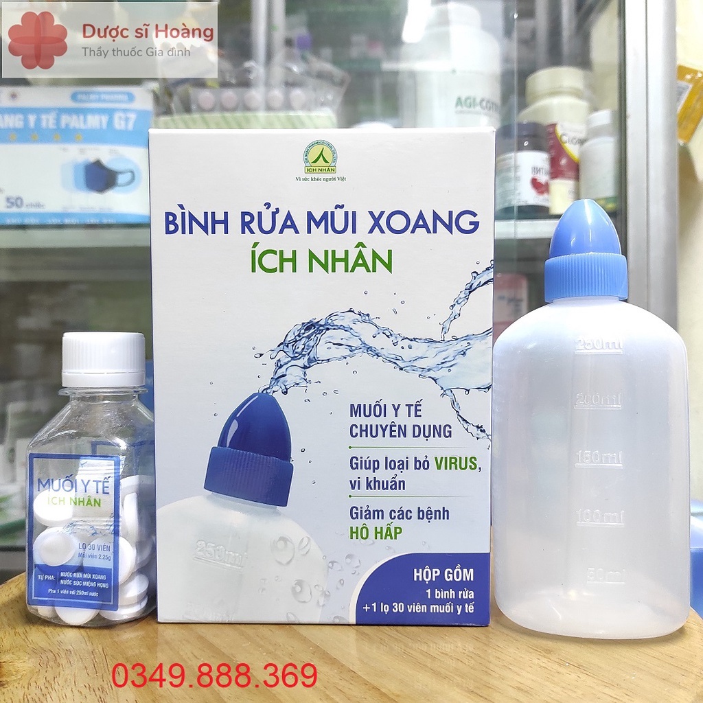Bình Rửa Mũi Xoang Ích Nhân - Làm Sạch Khoang Mũi Họng Hiệu Quả - Bình 250ml + Muối 30 viên