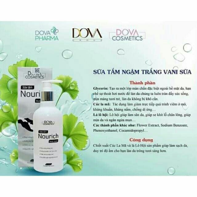 Sữa tắm ngậm trắng vani sữa dova - nourich body wash