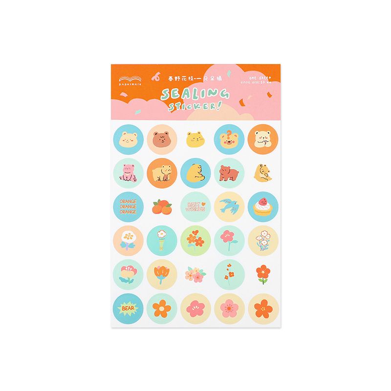 1 tấm sticker tròn PaPerMore hình thú và cây, hoa cute