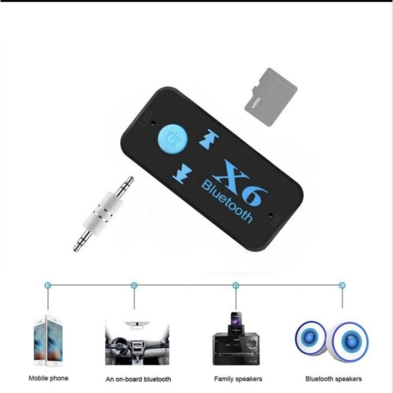 Đầu thu phát bluetooth âm thanh x6 hỗ trợ thẻ nhớ có thể sử dụng như máy nghe nhạc.