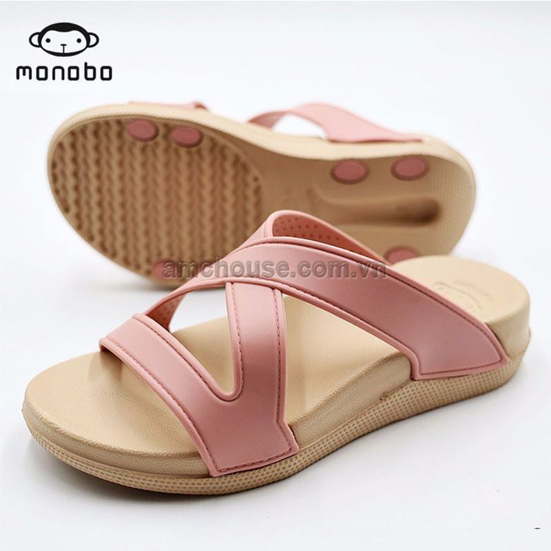 Dép Thái nữ MONOB đế cao đi mưa size lớn - MONIGA 7.8 - BE QUAI HỒNG