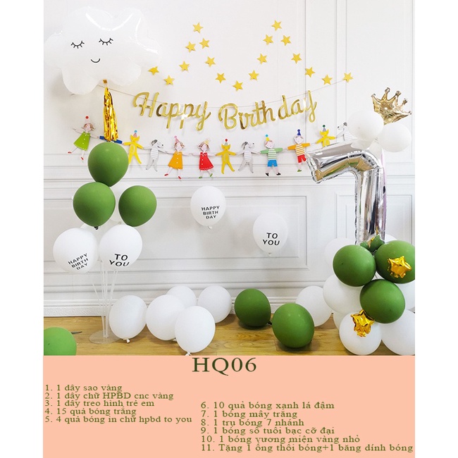 Combo set bong bóng happy birthday trang trí sinh nhật Hàn Quốc cho bé trai, gái và người lớn cực xinh, đầy đủ phụ kiện