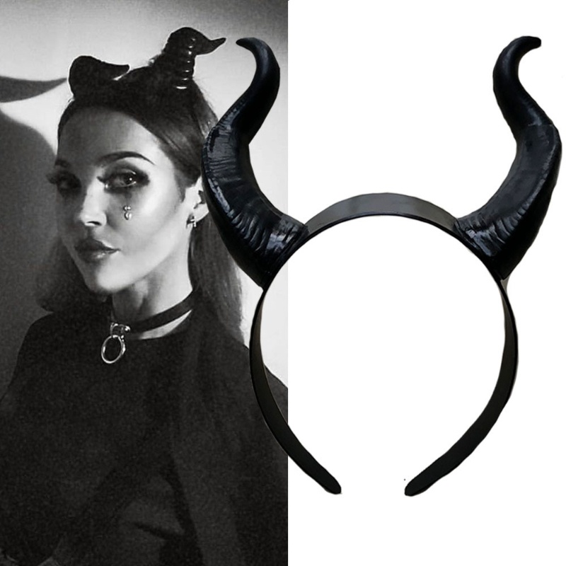 Băng Đô Cài Tóc Hình Sừng Dài Ox Màu Đen Hóa Trang Phù Thủy Halloween