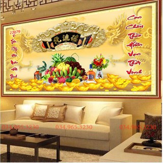 Tranh Treo Phòng Thờ - Tranh treo tường ngũ quả cho phòng thờ đẹp sang trọng kích thước 80x1.2m