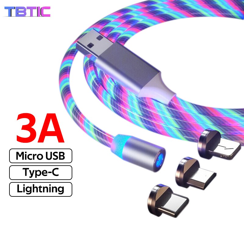 Cáp Sạc Nhanh Từ Tính TBTIC Type-C USB Có Đèn LED Cho iPhone X Samsung Note10 Plus 9 8