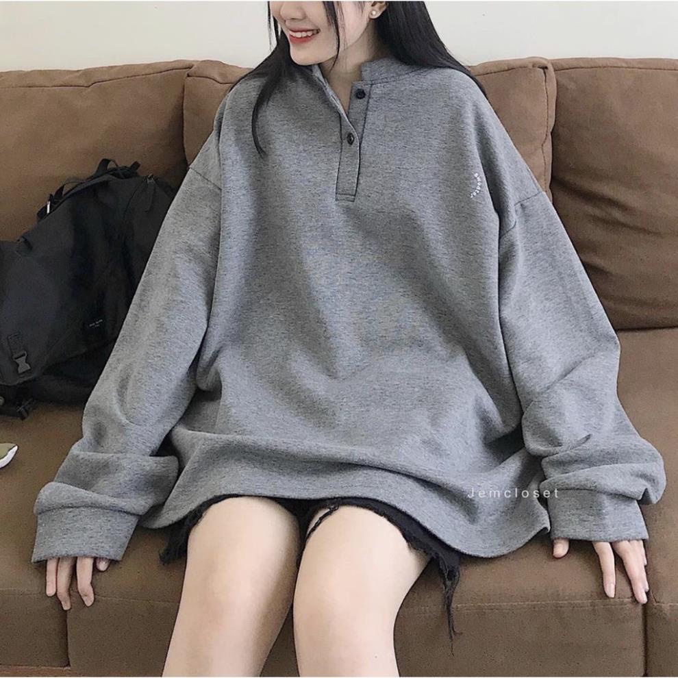 Quần Áo Nam Nữ Áo Nỉ Bông Cổ Tàu Sweater Unisex Cúc Cài 2 Màu - Dáng Sportyy Dưới 70kg G70