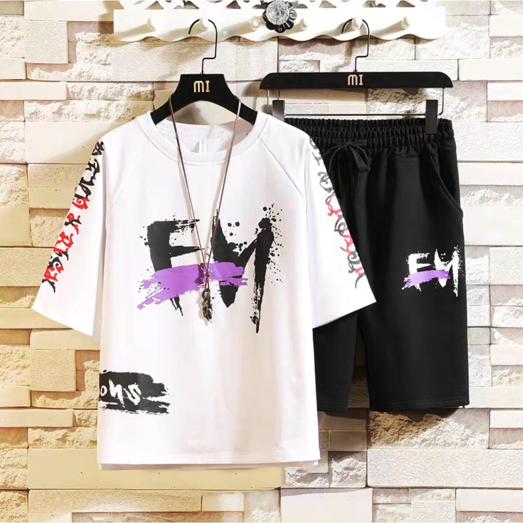 ⚡ LOẠI TỐT ⚡ Bộ Quần Áo Thun Lưới Mè Nam FM Độc Đáo Áo Tay Ngắn Cổ Tròn Phối Quần Short Đùi