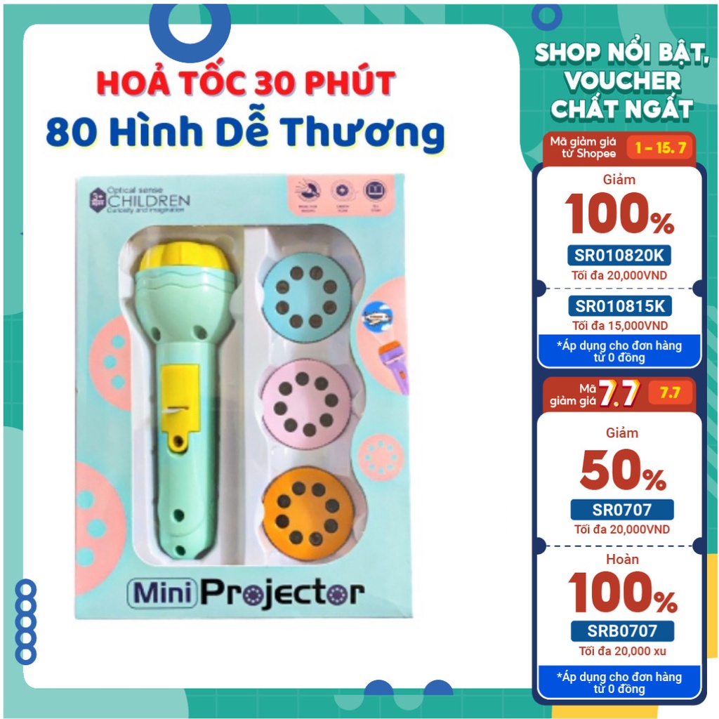 Đèn Pin Chiếu Hình Cho Bé 10 Thẻ 80 Hình Chiếu Ngộ Nghĩnh BUBUKIDS gồm hình động vật siêu nhân hoa quả gần gũi cho bé yê