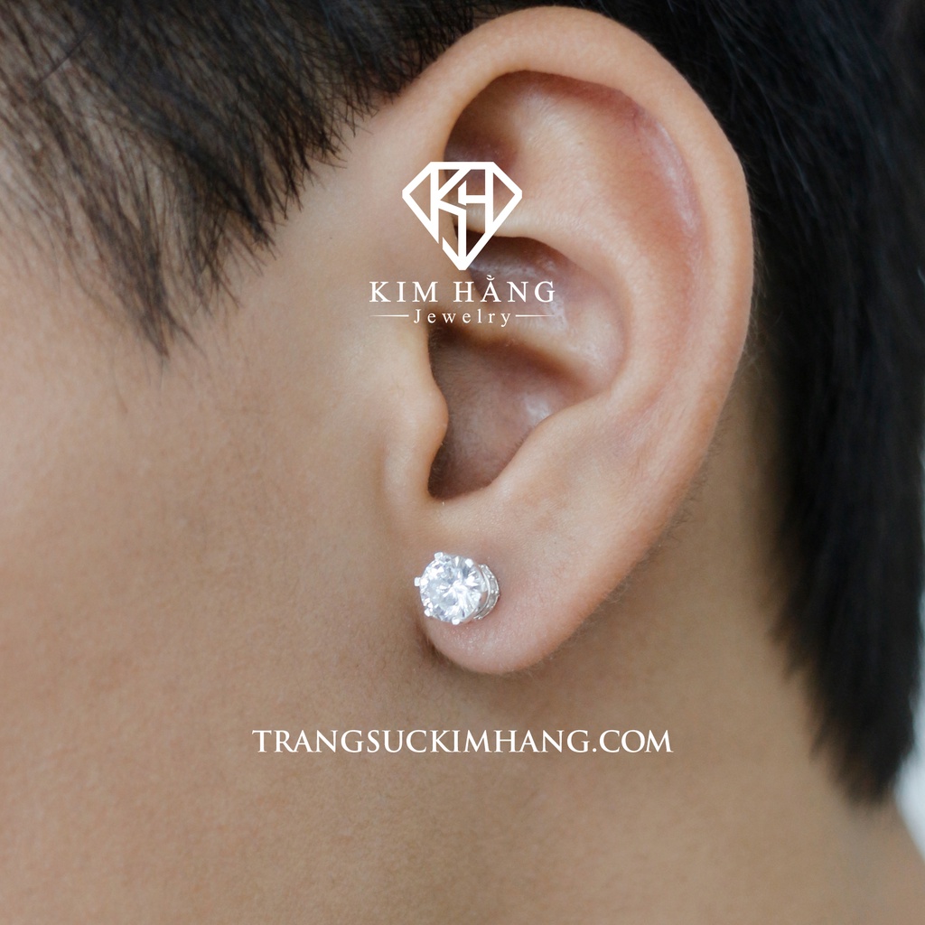 Khuyên Tai BẠC 6 Chấu Thiết Kế Viền Đá - Chốt Đẩy