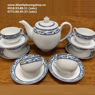 Bộ ấm trà gốm sứ Minh Long chim lạc vàng - bộ ấm trà gốm sứ Minh Long