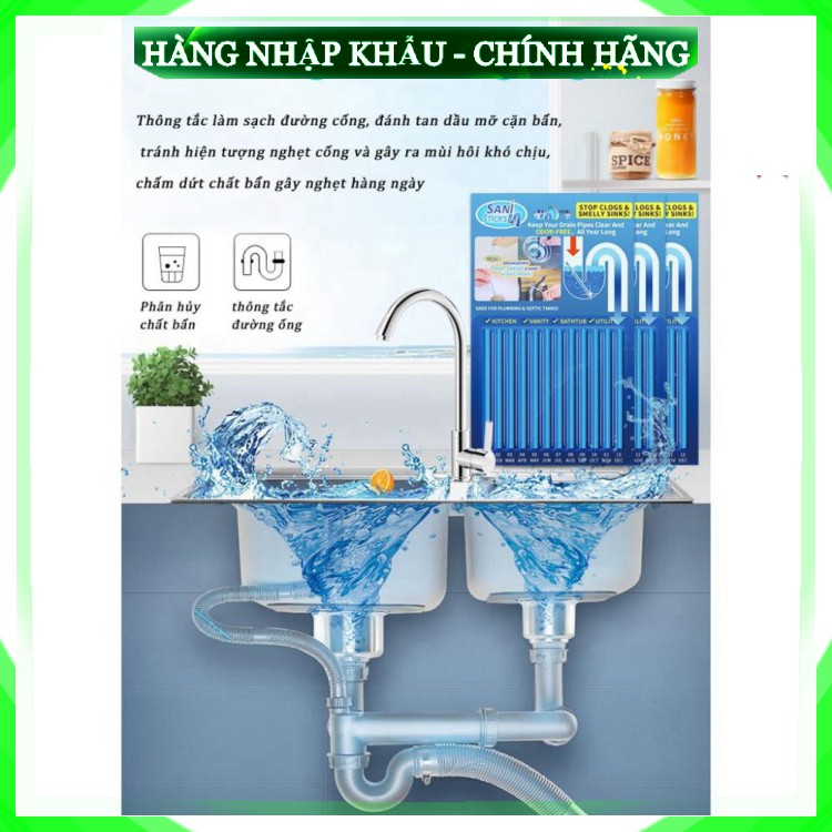 [ Hàng Loại 1 ] Vỉ 12 Que thông tắc cống, đường ống, bồn cầu, chậu rửa. . sani sticks đa năng thông minh