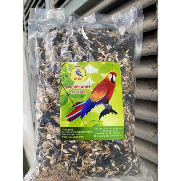 1kg - Hạt mix cho vẹt Macaw, Vẹt mào Cockatoo, Moluccan Cockatoo, Cacatua galerita, Xám, Sun, Ngực hồng...gói 1kg