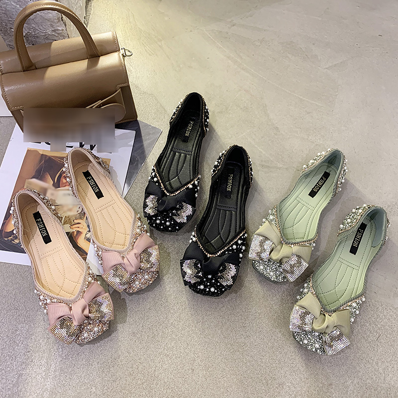 Giày đế phẳng mũi vuông đính nơ thời trang cho nữ