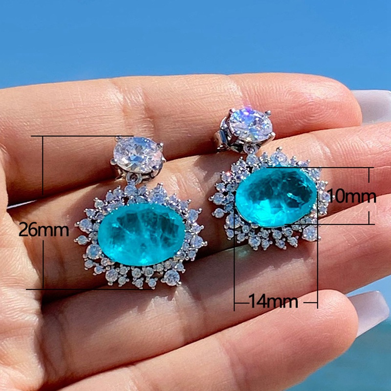 Bông tai đính đá zircon màu xanh dương thời trang sang trọng cho nữ