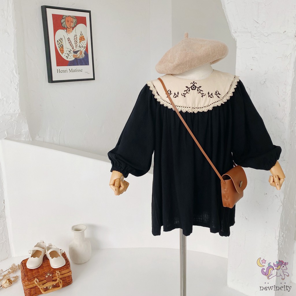 Đầm Công Chúa Thêu Hoa Phong Cách Hàn Quốc Xinh Xắn Cho Bé Gái