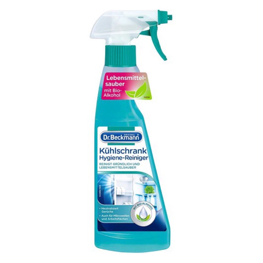Xịt vệ sinh tủ lạnh Dr. Beckmann Kühschrank 250ml, công nghệ làm sạch với cồn hữu cơ an toàn, nhập Đức