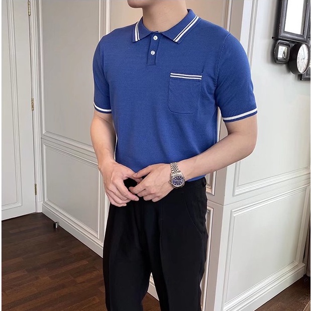 Áo Thun Dệt Kim Tay Ngắn Màu Trơn Phong Cách Hàn Quốc Đơn Giản Thời Trang Cho Nam Hàn Quốc áo thun nam có cổ simple áo phông nam form rộng thời trang áo phông nam tay lỡ