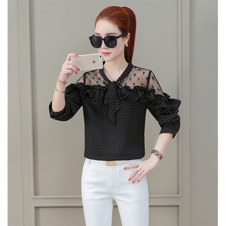 🎁 Giảm 49.9% 🎁ÁO SƠ MI CHẤM BI PHỐI REN LƯỚI (M, L) - NH357R01
