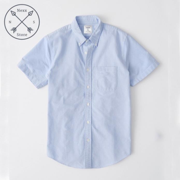 Áo sơ mi nam tay ngắn vải Oxford denim jean trắng công sở NS01 ་