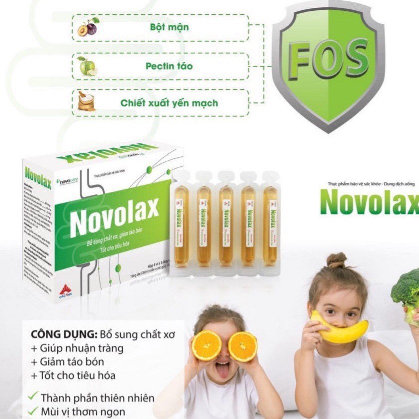 Novolax hộp 20 ống uống chất xơ hòa tan giảm táo bón, tốt cho tiêu hóa