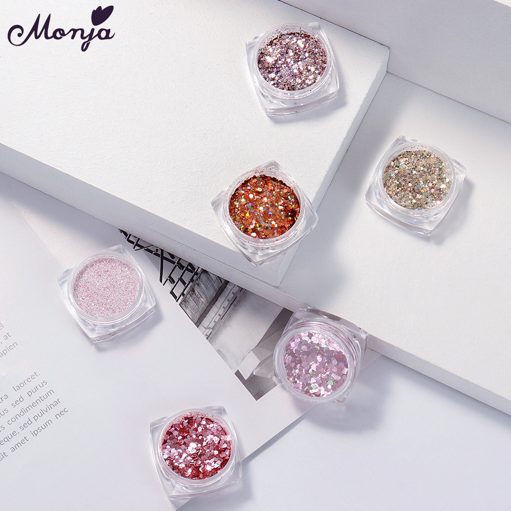[Hàng mới về] Bộ 6 Hộp Kim Tuyến Trang Trí Móng Tay MONJA  Lấp Lánh