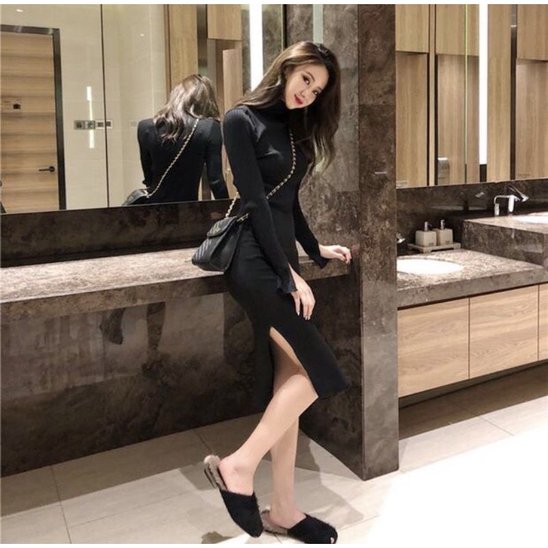 Váy body len tăm cao cổ