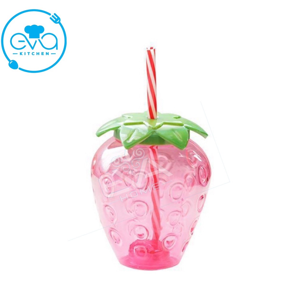 Bình Nhựa Đựng Nước Hình Trái Dâu Tây Kèm Ống Hút 500Ml Cho Bé SP4732