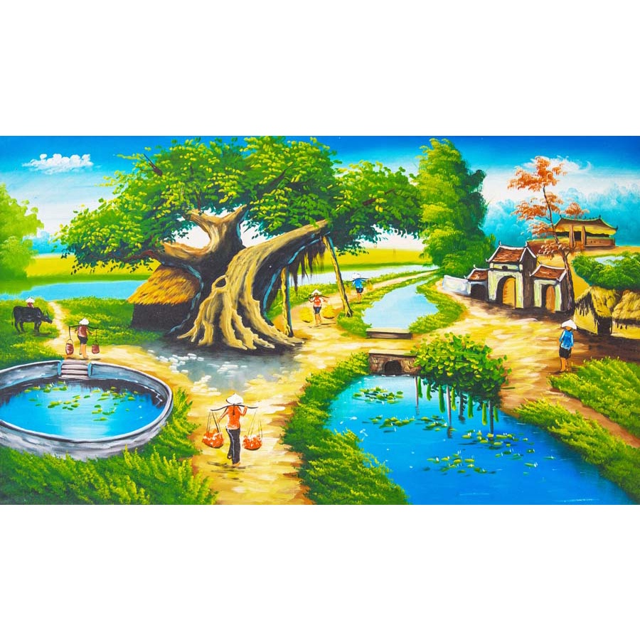 Tranh Dán Tường 3D Phong Cảnh Đồng Quê Yên Bình PHONG CẢNH HỮU TÌNH