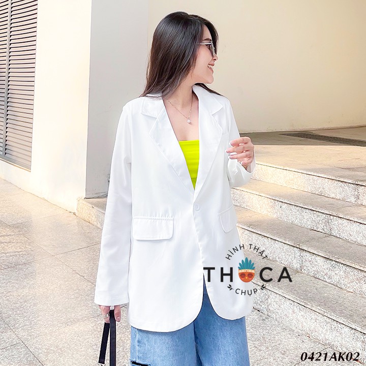 Áo blazer khoác vest trắng túi nấp thiết kế dây kéo tà sau THOCA HOUSE công sở thanh lịch, sang trọng